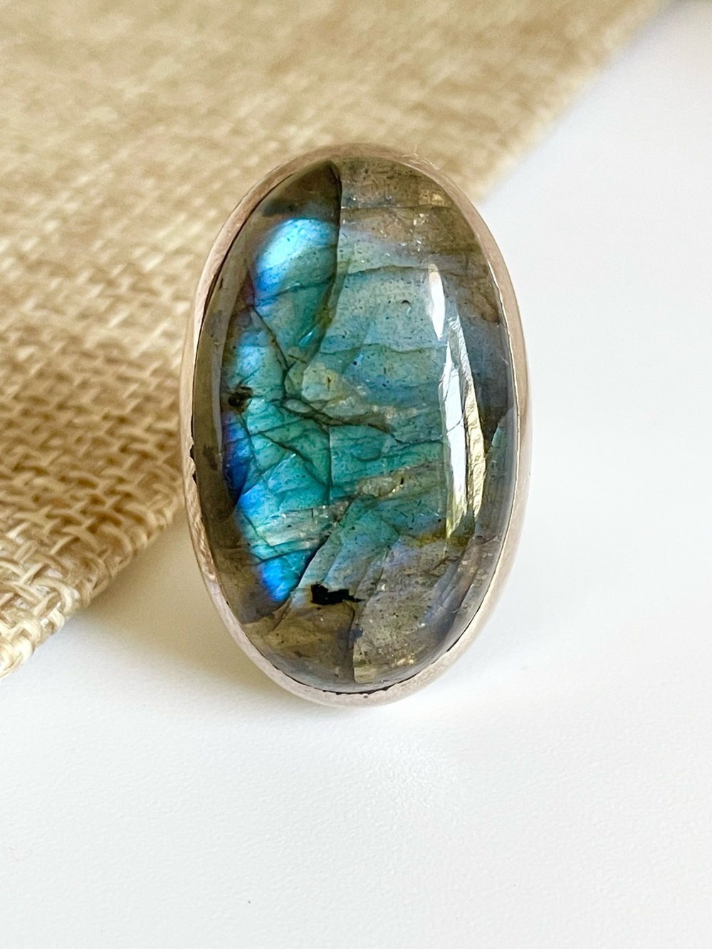 Statement Ring - Natural Labradorite -925 Sterling silver sizes  (US 8)